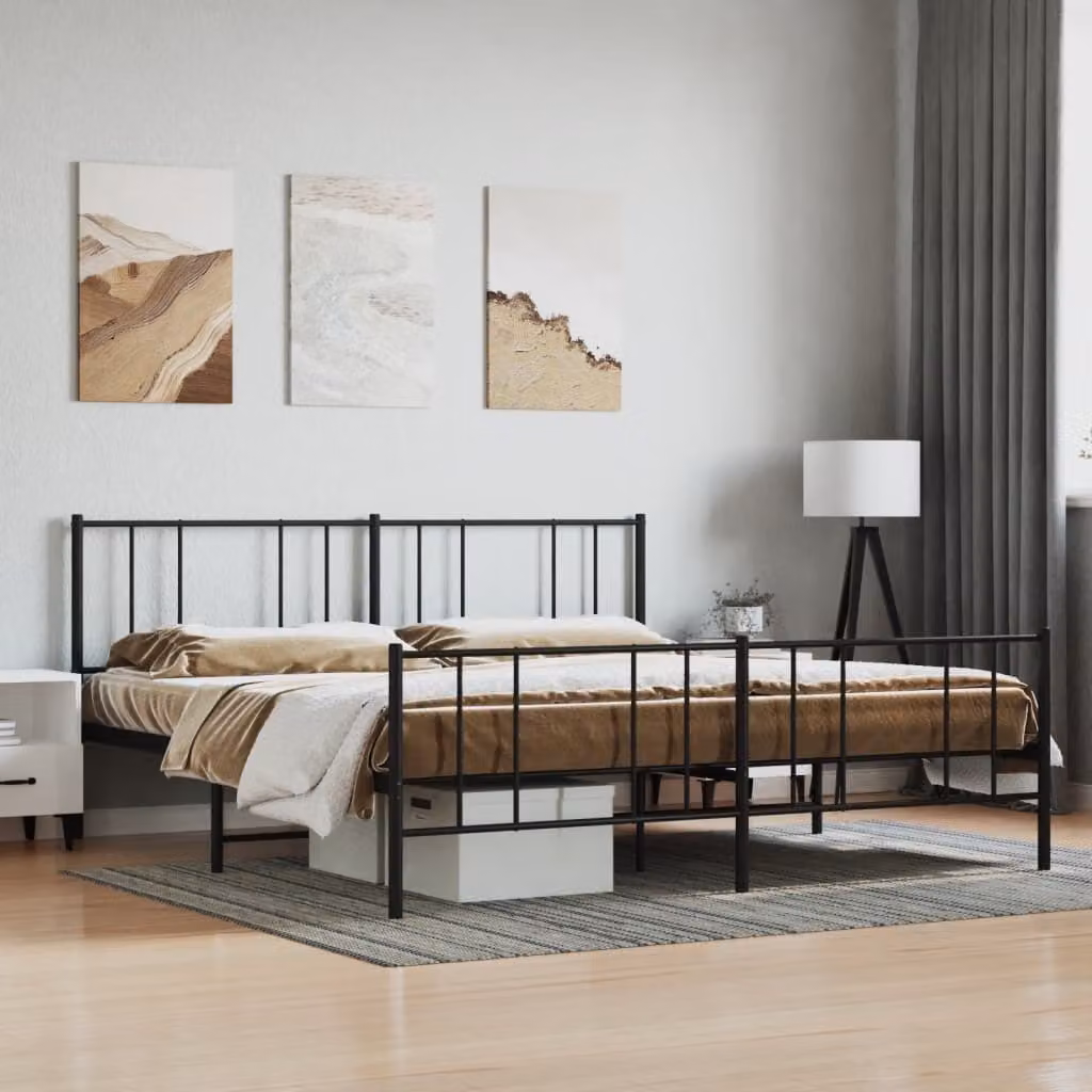 The Living Store Struttura letto con testiera e pediera in metallo nero 180x200 cm