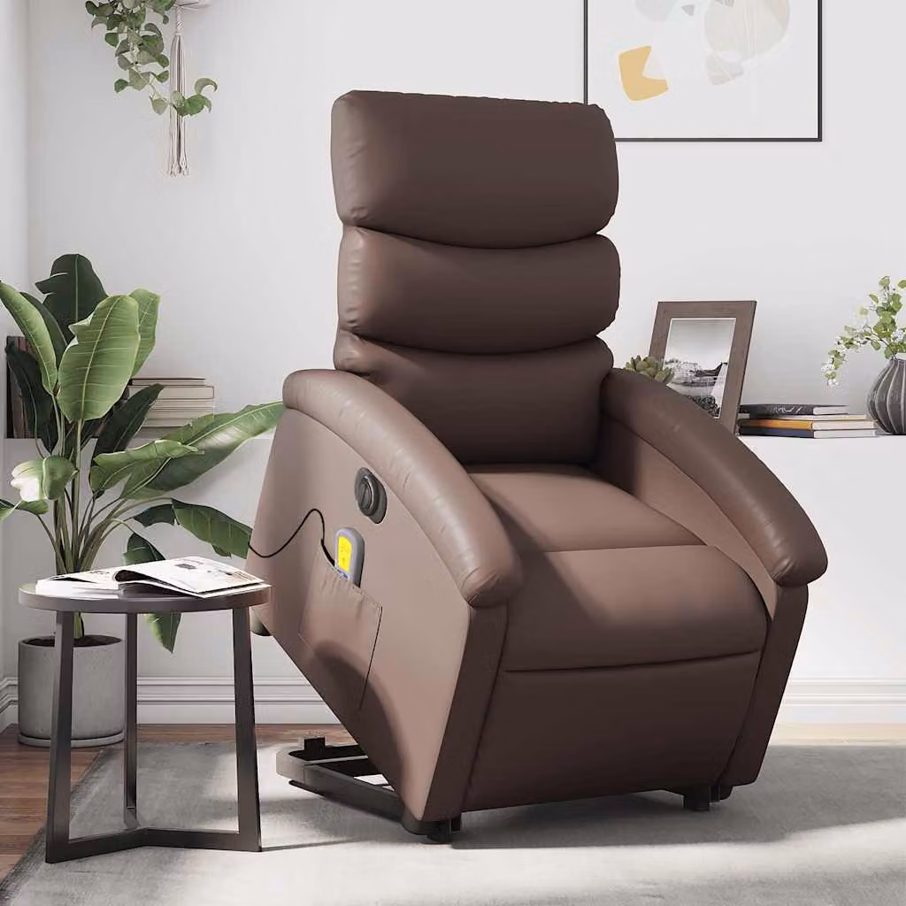 vidaXL Poltrona Alzapersona Elettrica Reclinabile in Similpelle Marrone con Braccioli – 1
