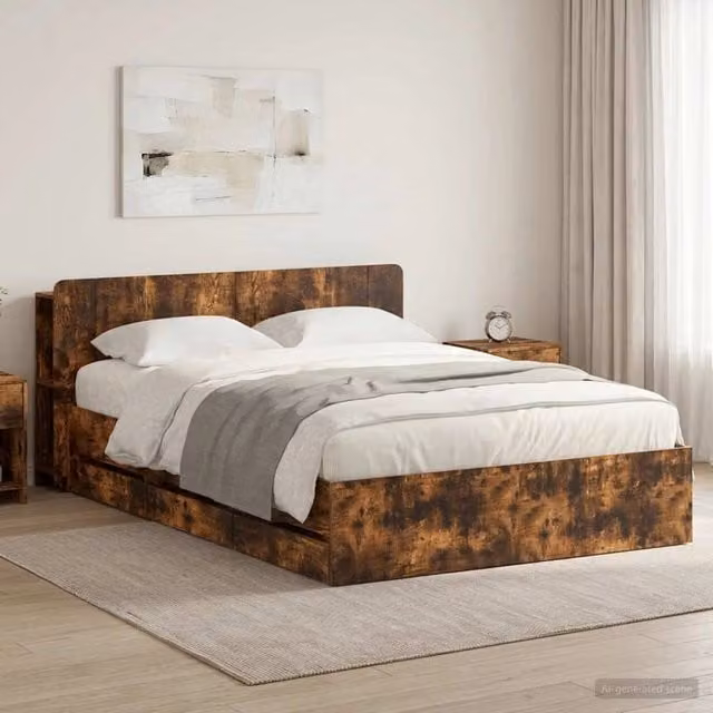 Struttura del letto con stoccaggio e testata Rovere Fumo 3433952