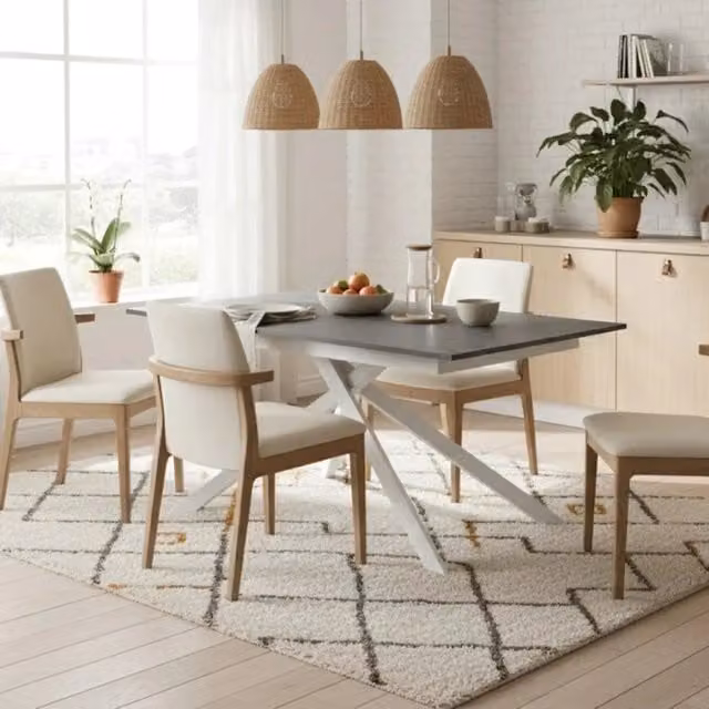 Tavolo da pranzo allungabile Pluto Duzzle effetto cemento grigio e bianco con struttura in metallo L/P: 140-190 x 90 cm – 1