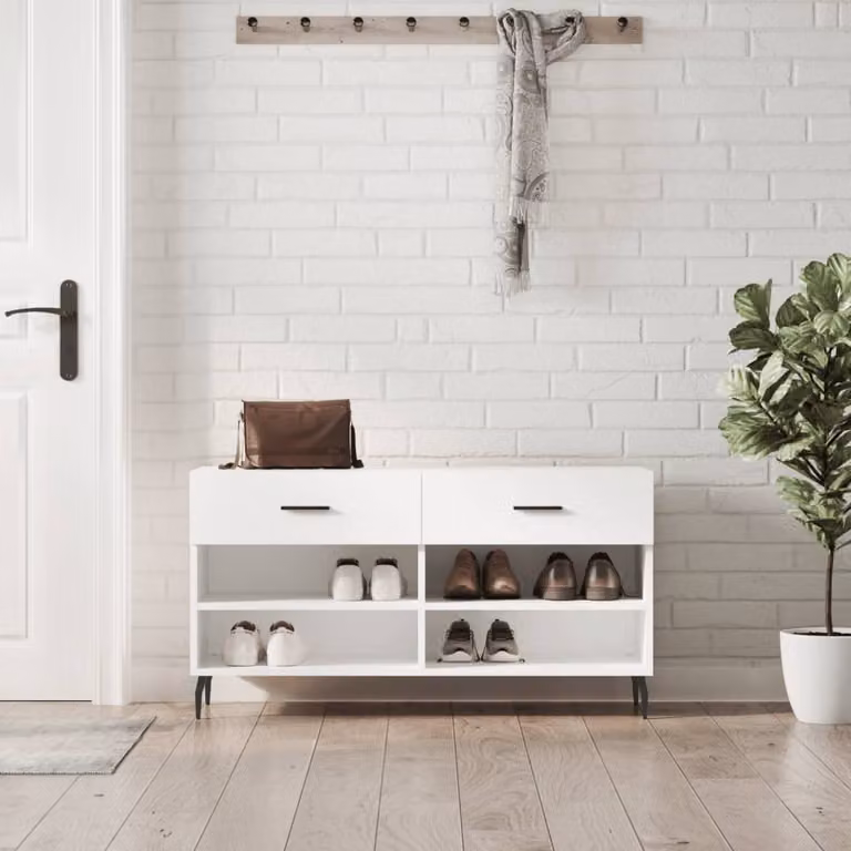 Panca porta scarpe vidaXL in legno e metallo bianca L 102 cm x P 35 cm x H 55 cm