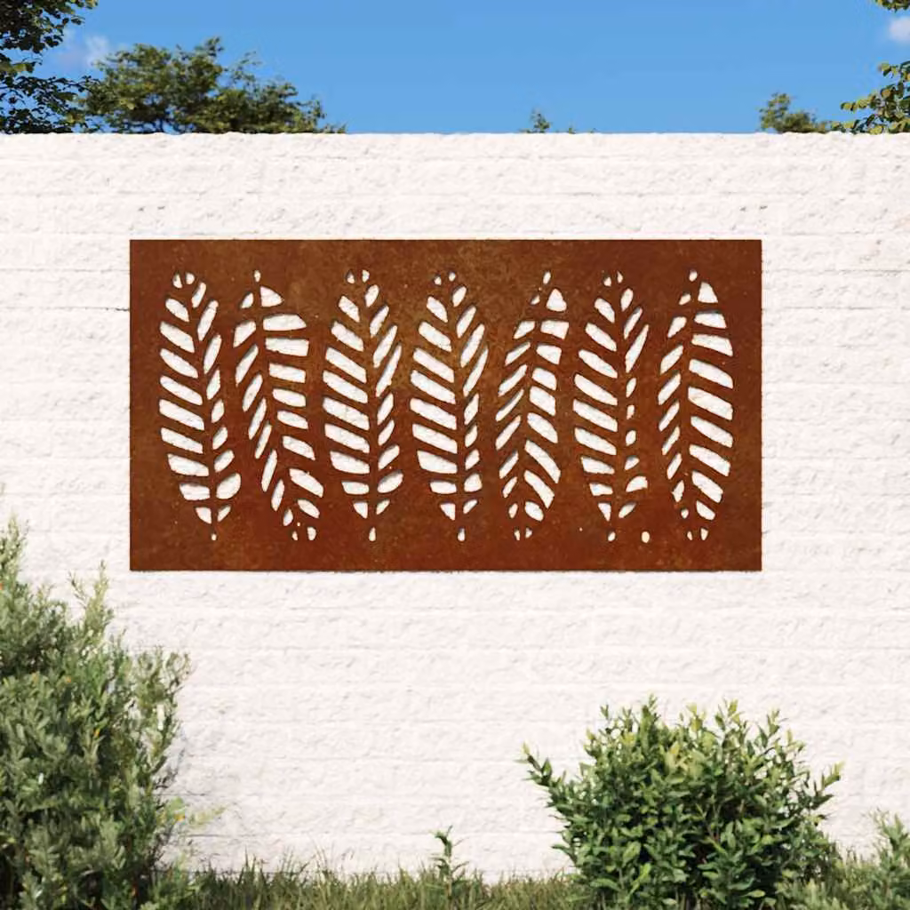 Decorazione da muro per giardino vidaXL in acciaio corten color marrone con motivo foglia, L: 105 cm, H: 55 cm