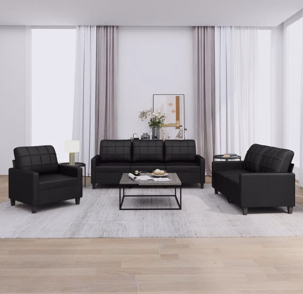 Maison Exclusive - Set divano 3 pezzi con cuscini in ecopelle nera