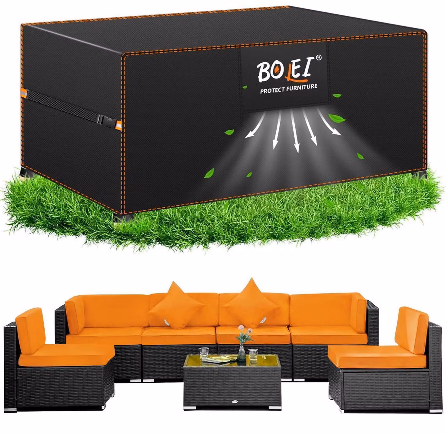 Copertura per mobili da giardino, dimensioni 270x180x89 cm, realizzata in tessuto Oxford 420D, impermeabile e resistente al vento, con sistema di ventilazione e borsa per il trasporto