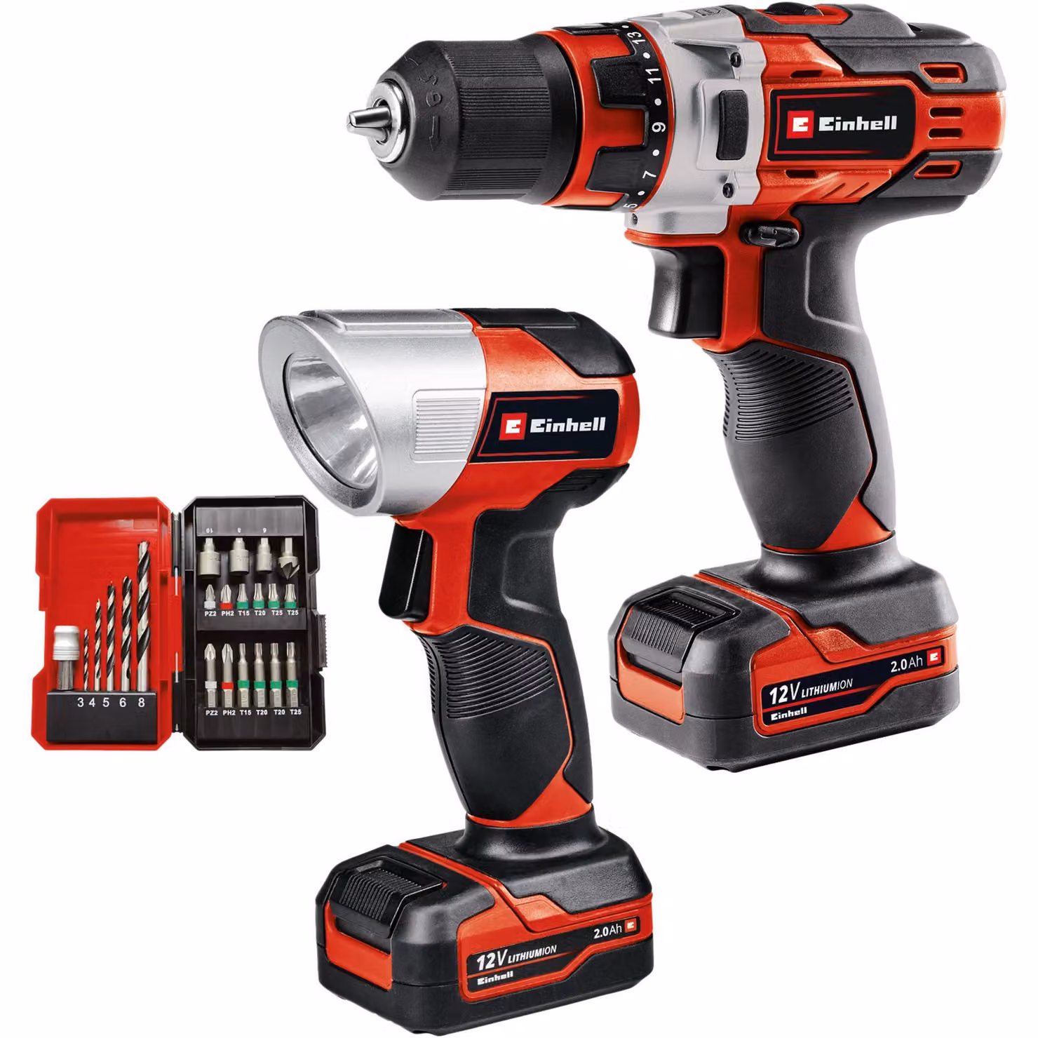 Set trapano/avvitatore a batteria Einhell TE-CD 12/1 Li +22+CL (2x2,0Ah)