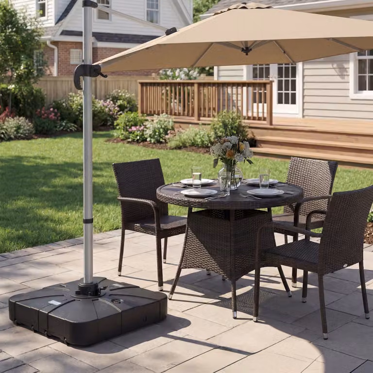Base per ombrellone da esterno Costway con braccio a cantiere, base quadrata con ruote riempibile, Nero