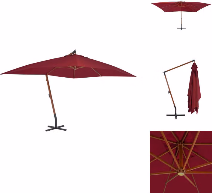 vidaXL Ombrellone a sbalzo con palo in legno 400x300 cm rosso Bordeaux - Ombrelloni e tende da sole
