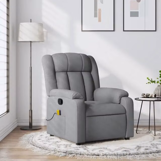 Poltrona reclinabile relax vidaXL in tessuto grigio con braccioli e struttura in legno e metallo
