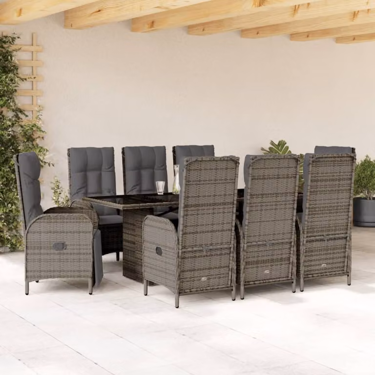Set da pranzo da giardino vidaXL in polyrattan grigio antracite con 9 pezzi e piano in vetro
