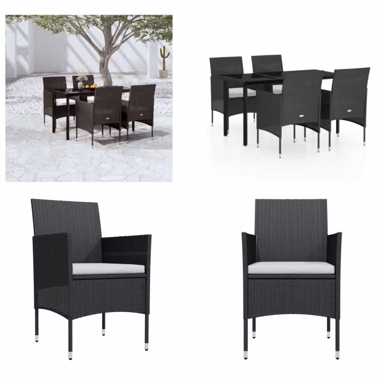 vidaXL Set da pranzo da giardino 5 pezzi con cuscini nero - Set da pranzo da giardino - Set da pranzo da giardino - Set di mobili da giardino - Set di mobili da giardino