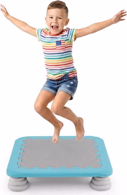 Mini trampolino elastico DESIGN IN blu con piedini ammortizzanti in schiuma e plastica per attività sensoriali e motorie – 1