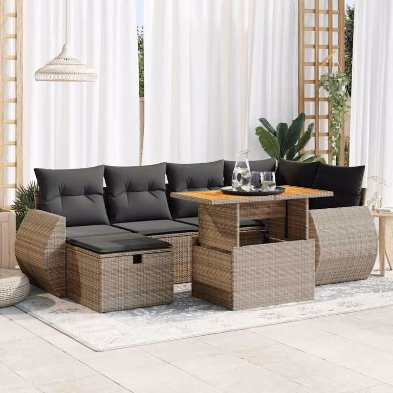 Maison Exclusive - Set da giardino 8 pezzi con cuscini Grigio Polyrattan Acacia