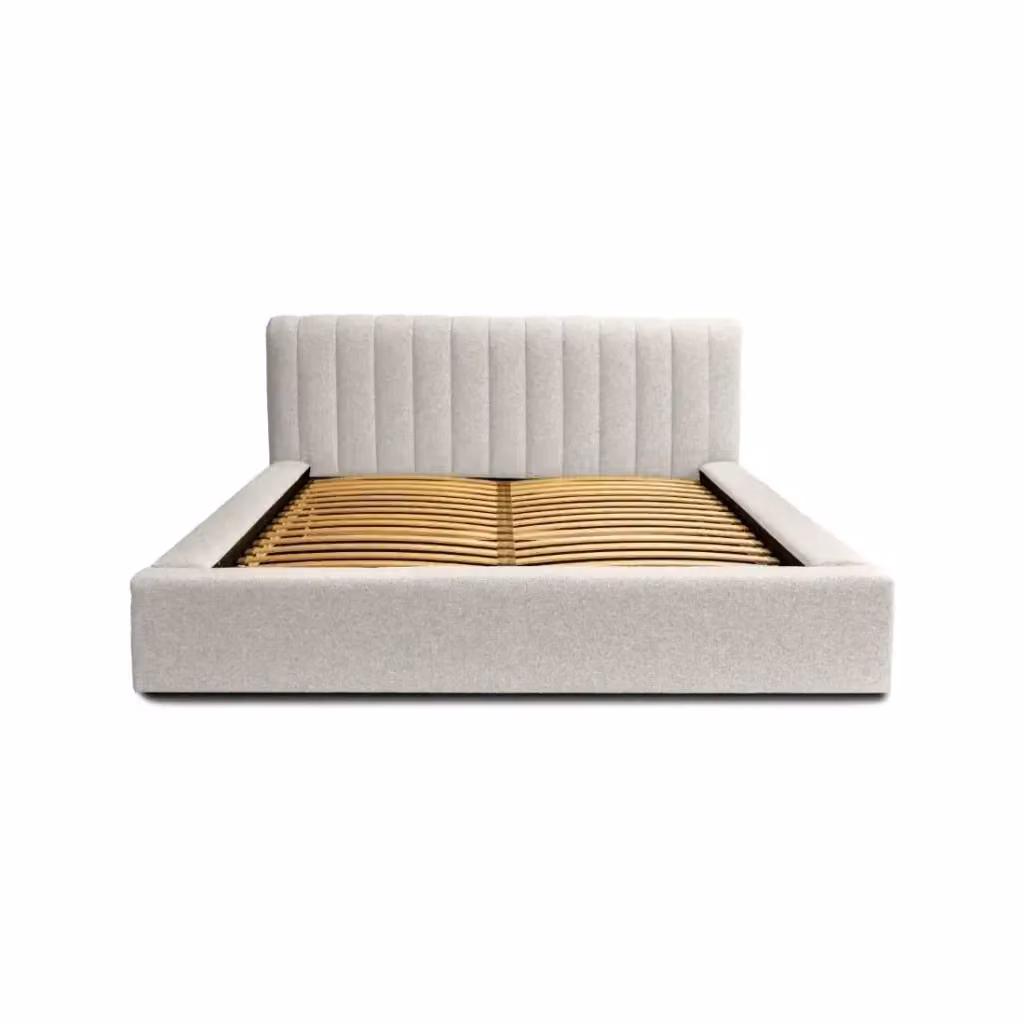 Letto contenitore CERVIN Meublorama in tessuto bouclé beige con rete sollevabile L/P: 180 x 200 cm – 2