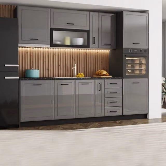 Dispensa da Cucina Moderna DMORA Mogan con 5 Ripiani e Ante a Battente, L: 60 cm, P: 58 cm, H: 214 cm, Grigio Lucido