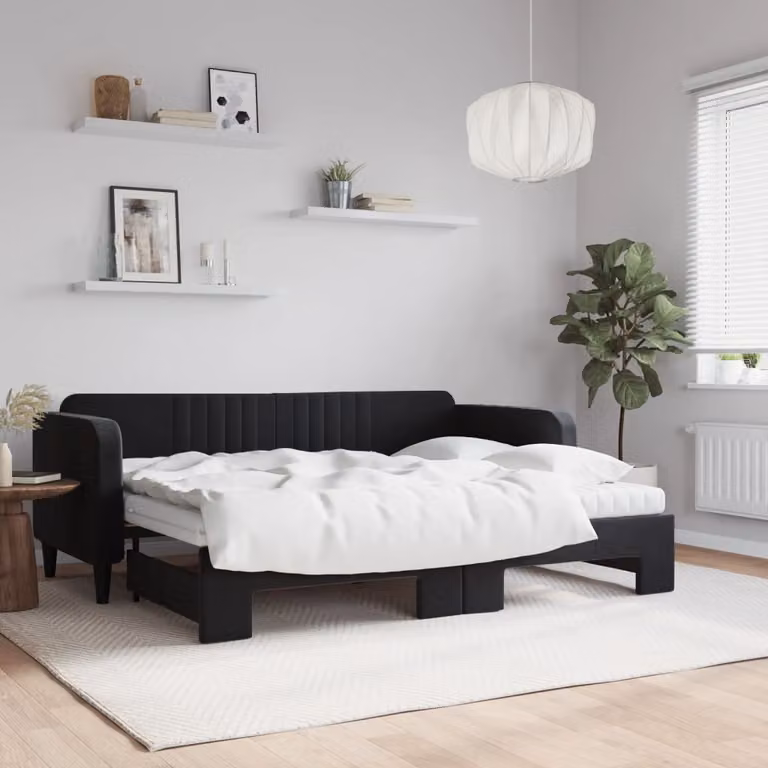 vidaXL Divano Letto Estraibile in Velluto Nero con Materasso L/P/H: 223 x 80 x 200 cm