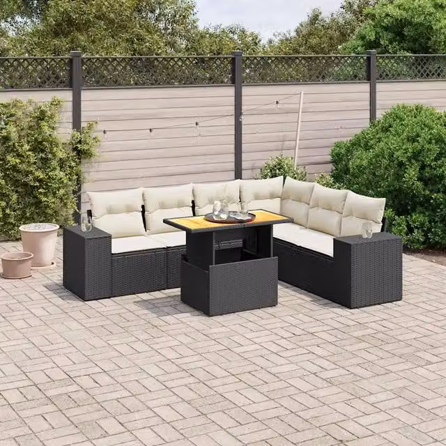 Set Divani da Giardino con Cuscini 7pz Nero Polyrattan 3272652