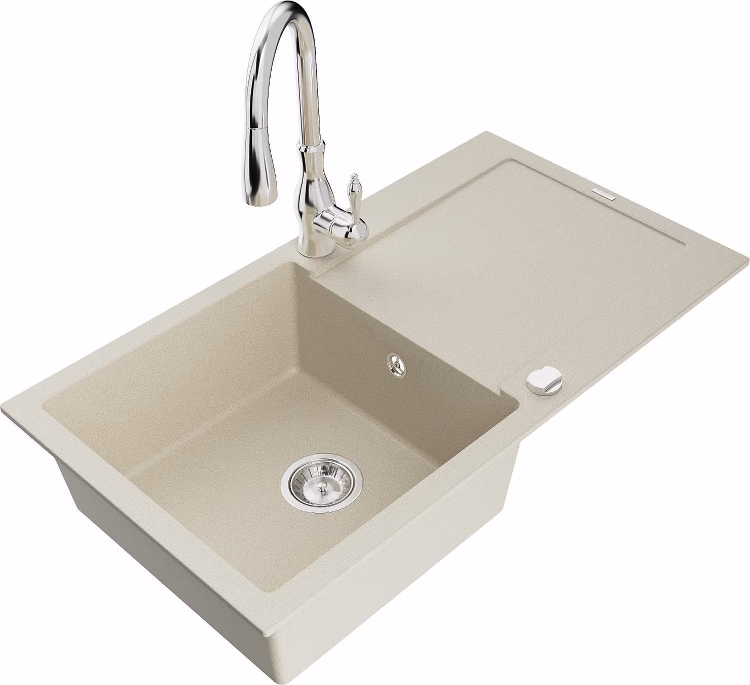 Mexen Leo lavello in granito 1 vasca con sgocciolatoio e rubinetto da cucina Savita, beige - 6501-69-672601-00