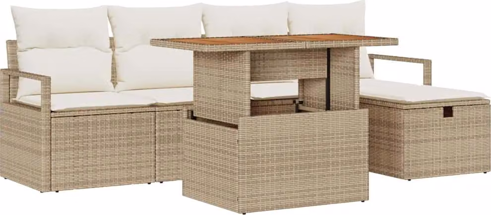 Set Divano da Giardino con cuscino 6 pcs Beige polyrattan