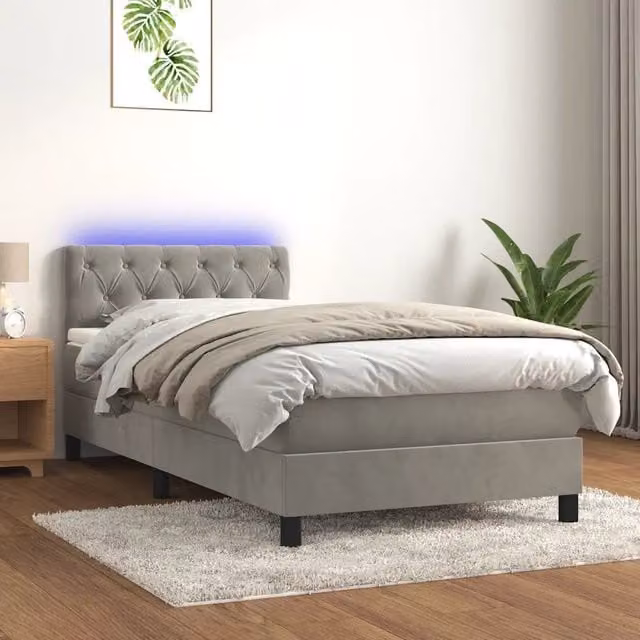 Letto con Materasso Ibrido vidaXL in Velluto Grigio con Illuminazione LED e Porte USB L/P/H: 80 x 200 x 103 cm