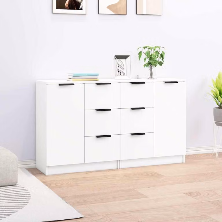 Set di 2 credenze bianche minimalistiche vidaXL in legno MDF per sala da pranzo L: 60 cm, P: 30 cm, H: 70 cm