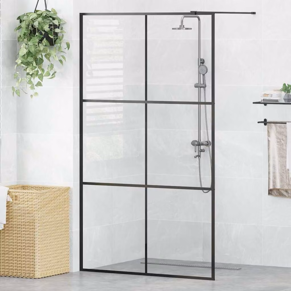 Parete per Doccia Walk-in vidaXL in Vetro Trasparente ESG con Profilo Nero L: 115 cm, H: 195 cm