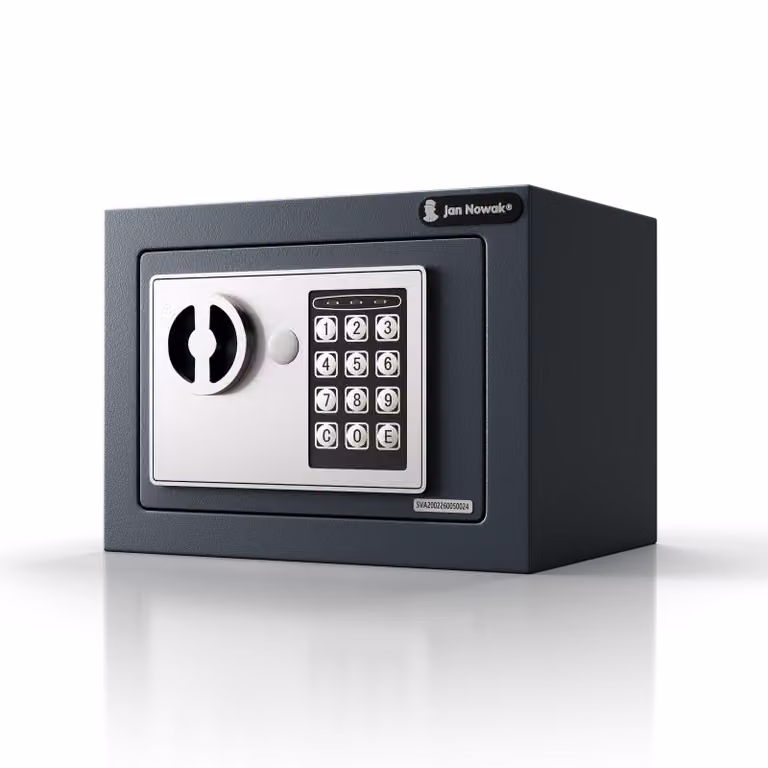 Mini cassaforte elettronica da interno con combinazione numerica, ideale per contanti e gioielli, dimensioni 230 x 170 x 170 mm: HECTOR