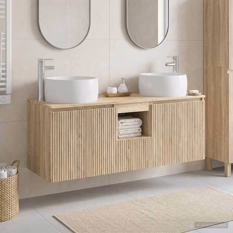 Set di 3 armadi da bagno moderni vidaXL in legno color rovere, L: 49,5 cm, P: 44,5 cm, H: 66 cm