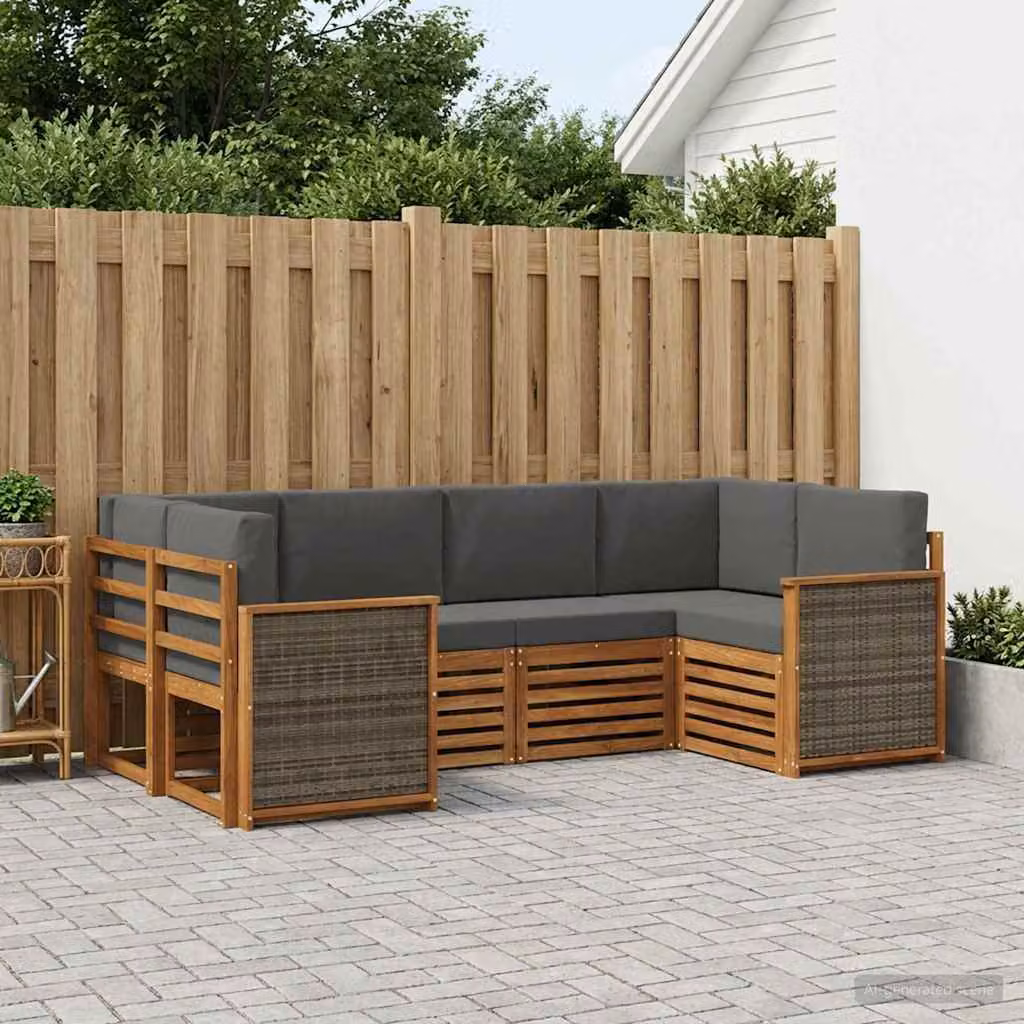 Set di divani da esterno vidaXL a forma di L composto da 6 pezzi in legno di acacia con cuscini color antracite e beige