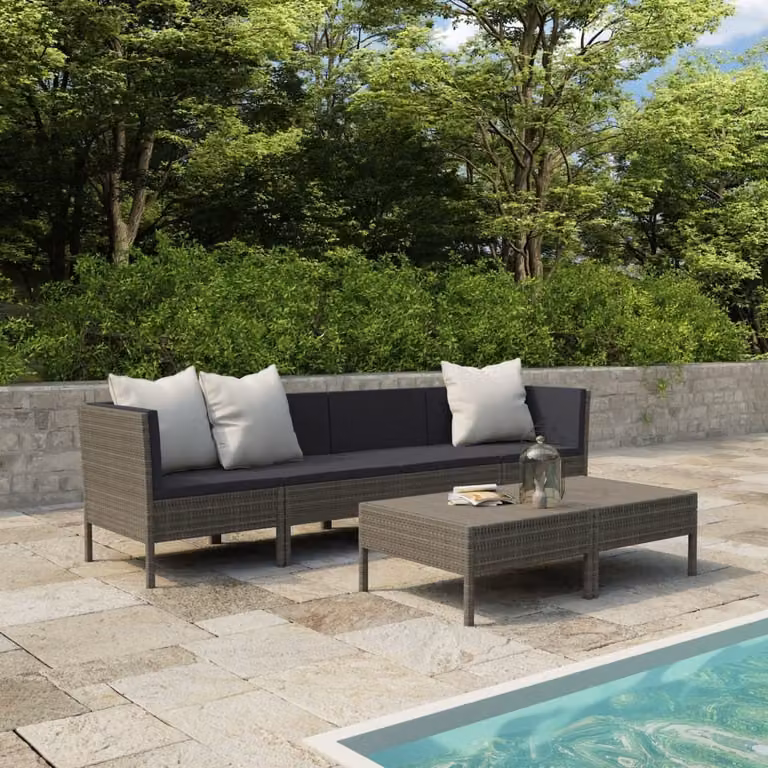 The Living Store Set da giardino da 6 pezzi con cuscini in poly rattan grigio