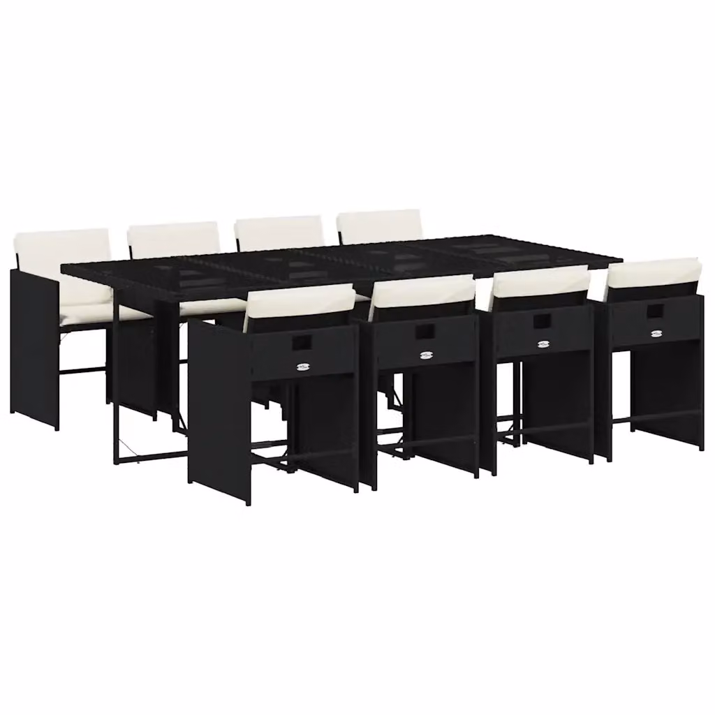 vidaXL Set da Pranzo da Giardino 9 pz in Polyrattan Nero con Piano in Vetro e Cuscini – 2