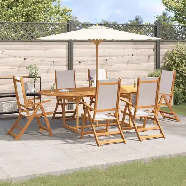 Set Pranzo da Giardino vidaXL in Legno di Acacia e Textilene, 7 Pezzi, Marrone e Grigio – 1