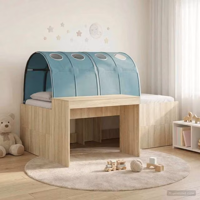 Letto con Tunnel 3 pz Rovere Artigianale e Blu Chiaro 3423696