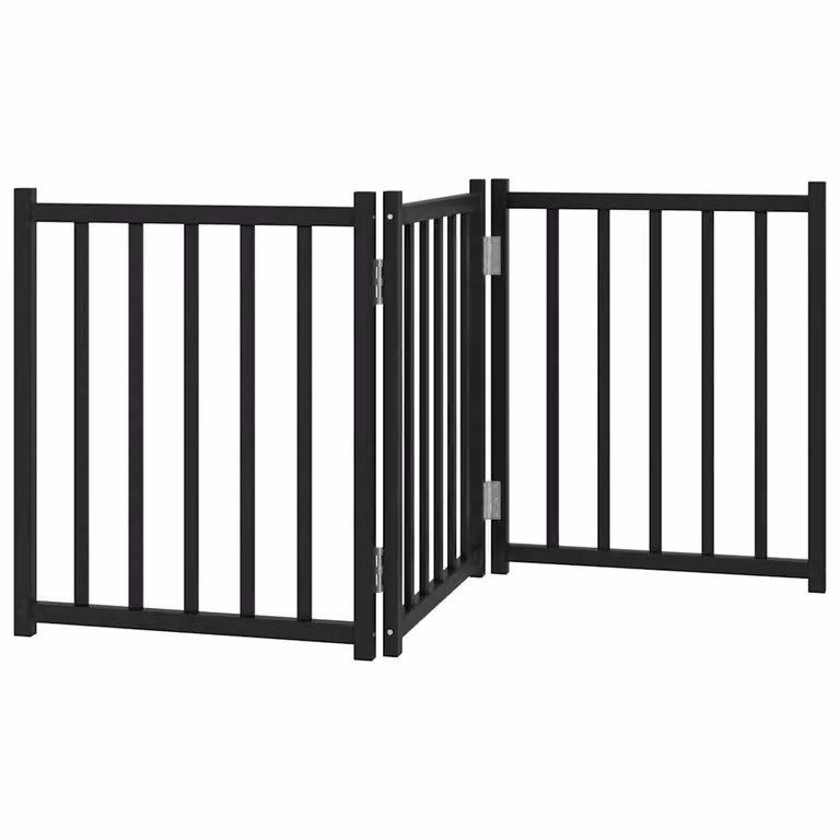 Cancello Cani Pieghevole 3 Pannelli Nero 150 cm Massello Abete