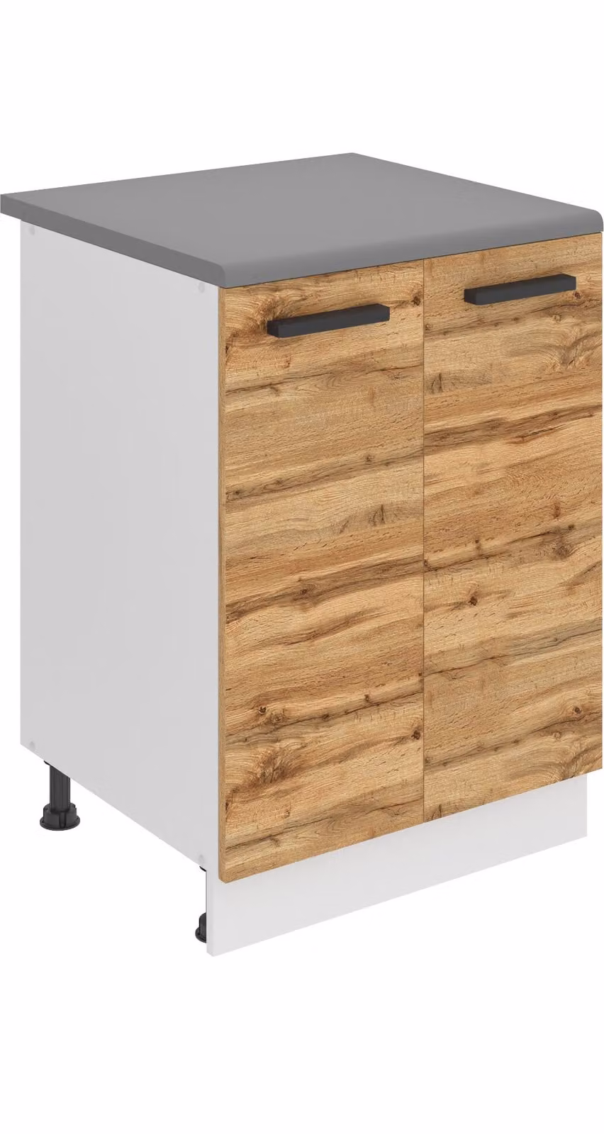Base da cucina Belini, base da cucina larga 60 cm. SD2 Base per cucina con piano di lavoro. Mobile da cucina a 2 ante, rovere Wotan