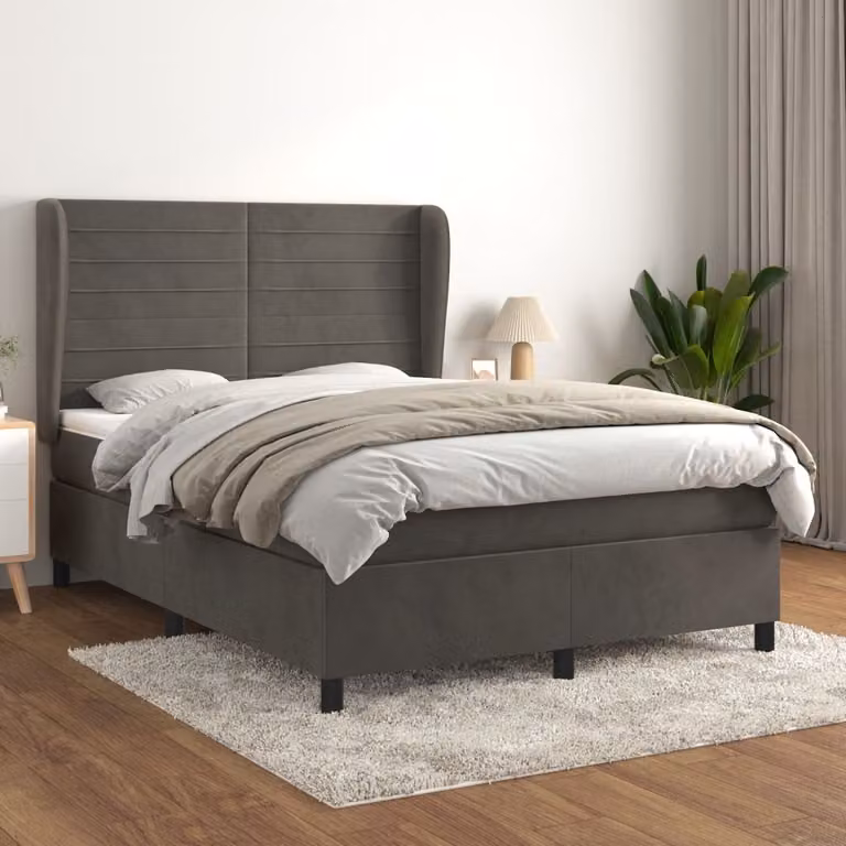 Maison Exclusive - Giroletto a Molle con Materasso Grigio Scuro 140x200 cm Velluto