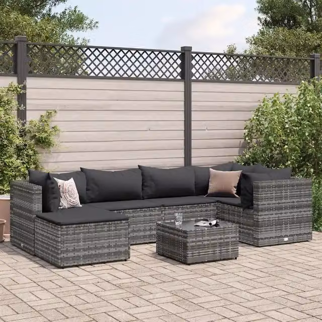 Set Divani da Giardino 7 pz con Cuscini in Polyrattan Grigio 3308218