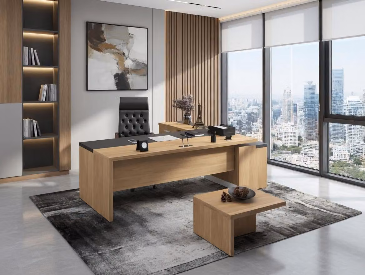 Elegante set da scrivania con tavolino da salotto in legno in stile moderno