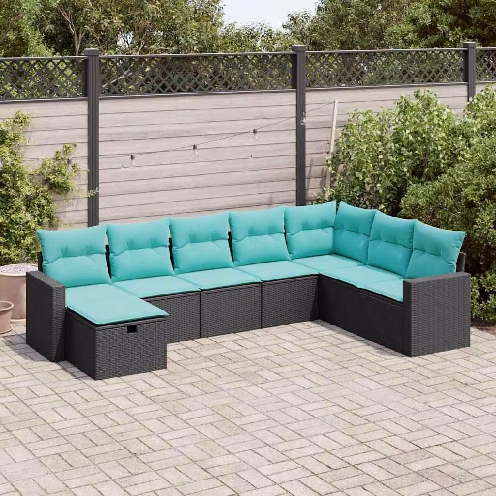 Maison Exclusive - Set da giardino 8 pezzi con cuscini in polyrattan nero