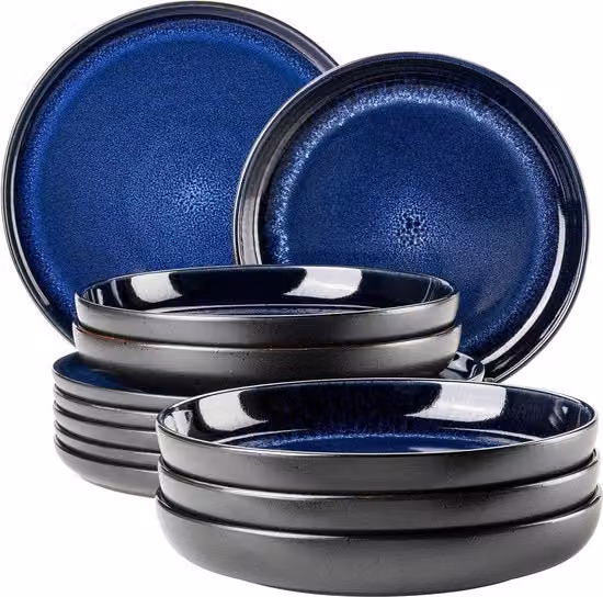 Set da tavola moderno per 6 persone con stile vintage emozionante - servizio da tavola da 12 pezzi in ceramica - set da tavola blu e nero in pietra naturale per 6 persone