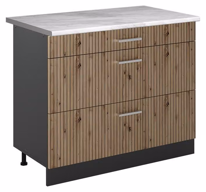 Mobiletto base per cucina Vicco R-Line Rovere artigianale/Antracite 100 cm piano di lavoro Marmo, Model 71550