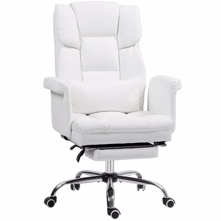 Sedia da ufficio HOMCOM, sedia da scrivania ergonomica con funzione reclinabile, cuscino lombare