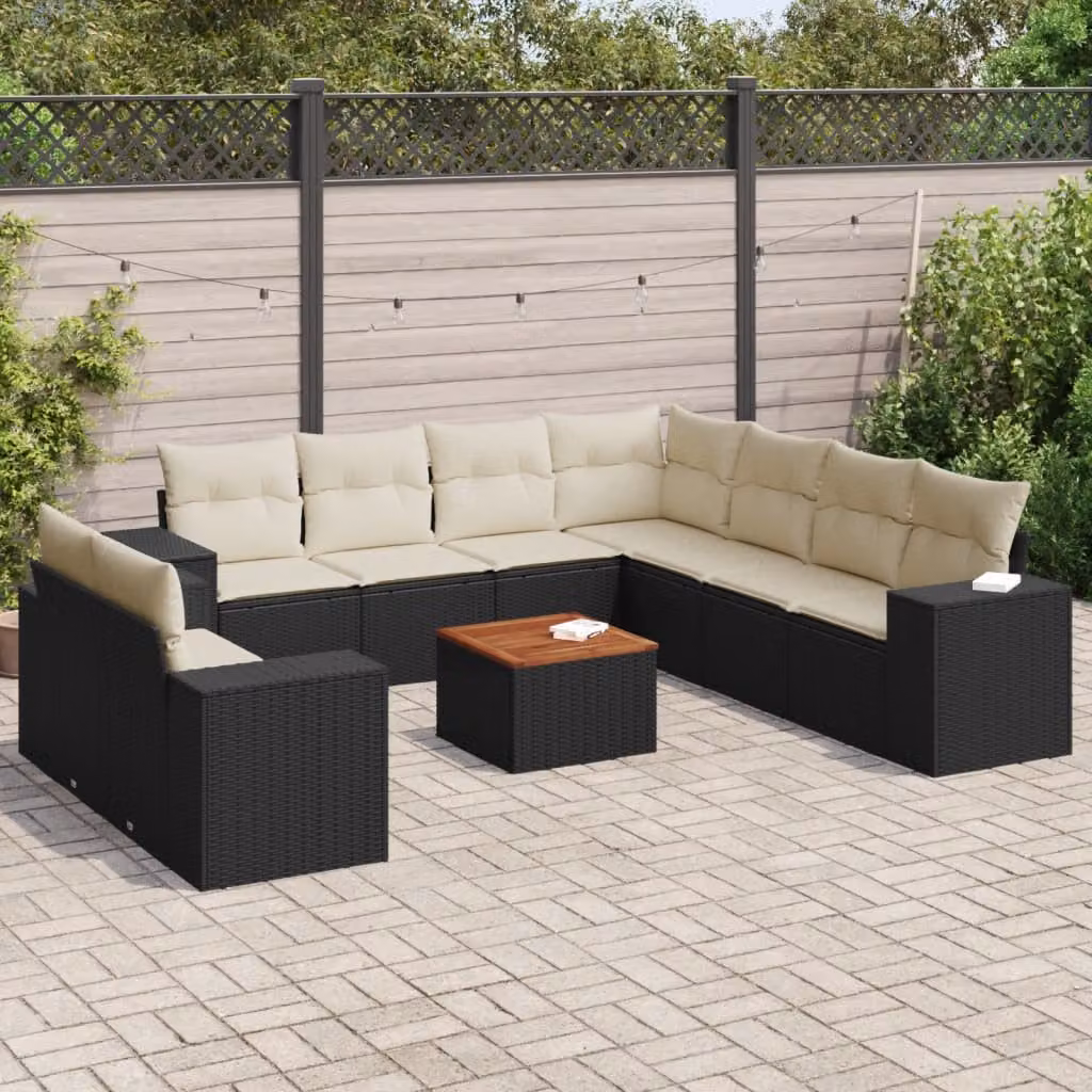 vidaXL Set Divani da Giardino a L con Cuscini in Polyrattan e Telaio in Metallo, Nero e Bianco – 1