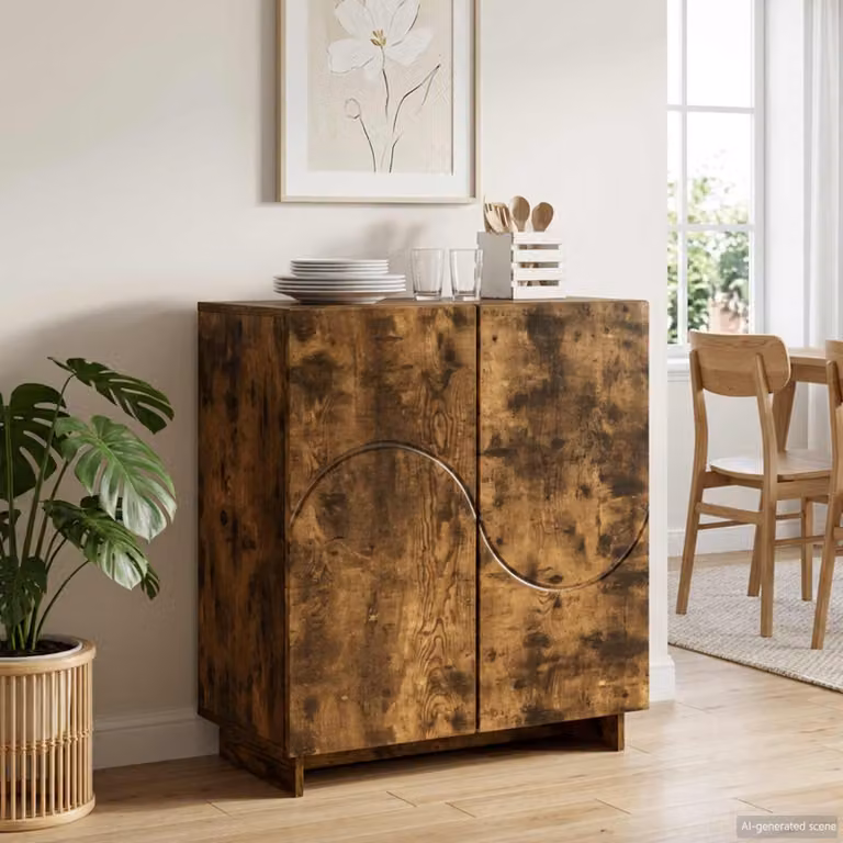 Credenza moderna vidaXL in legno ingegnerizzato color rovere fumo, L: 67 cm, P: 34,5 cm, H: 75 cm