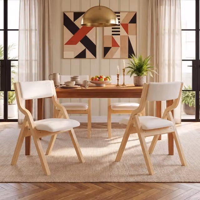 Set di 4 sedie pieghevoli 55x49x81 cm in legno e lino beige