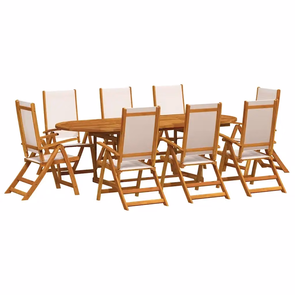 Set da pranzo da giardino vidaXL in legno di acacia oliato e textilene, 9 pezzi, marrone e beige – 2