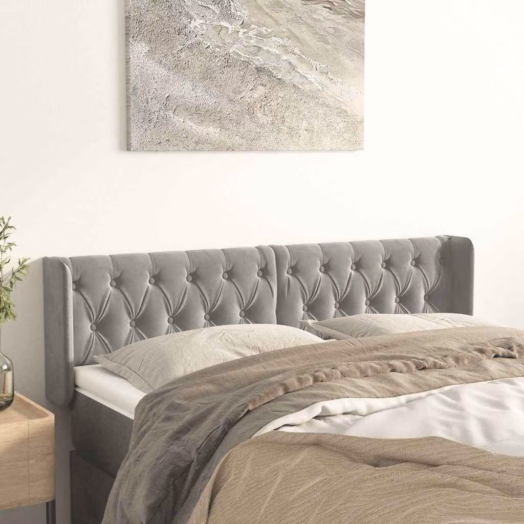 Testiera ad orecchio vidaXL in velluto grigio chiaro L: 163 cm, P: 16 cm, H: 78-88 cm