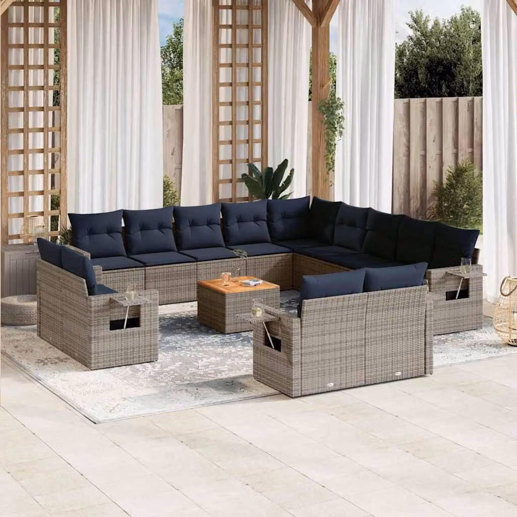 Maison Exclusive - Set divano da giardino da 14 pezzi con cuscini, grigio, polyrattan