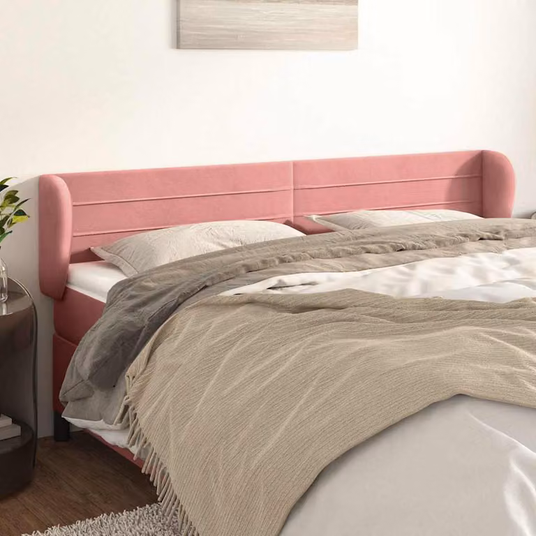 Testiera ad orecchio vidaXL in velluto rosa con struttura in legno L: 203 cm, P: 23 cm, H: 78-88 cm