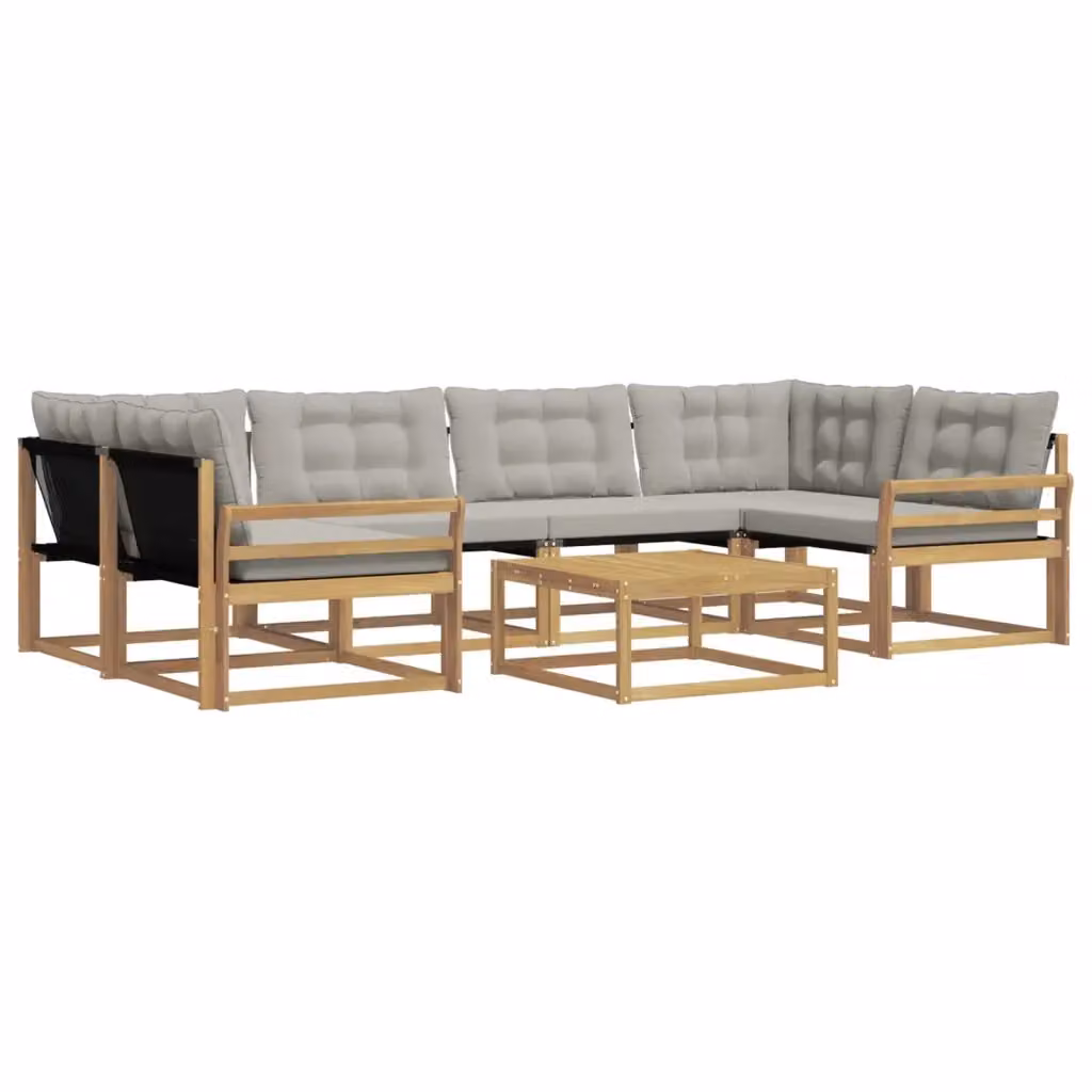 Set di divani da esterno vidaXL in legno di acacia con tavolino e cuscini, Bianco e Grigio – 2