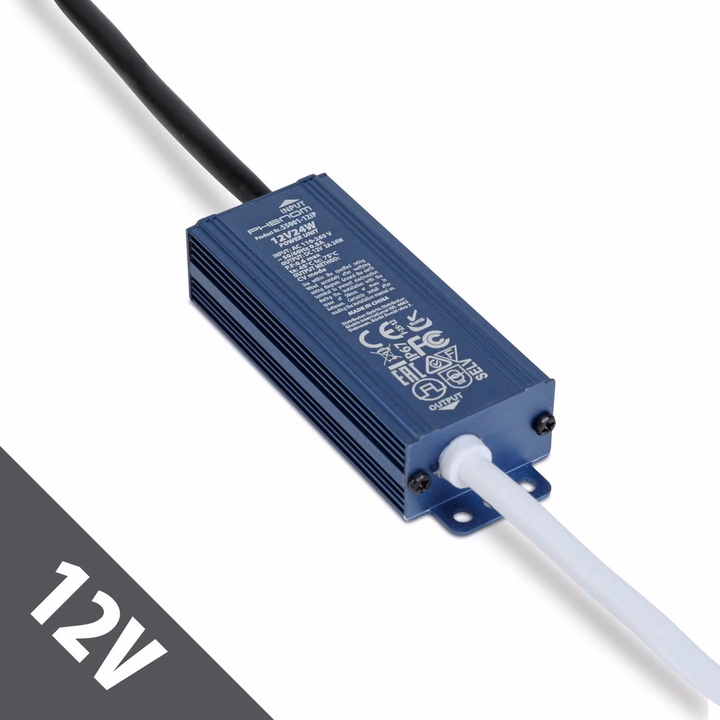 Alimentatore LED 12 V 24 W IP67 impermeabile - Trasformatore 12 V CC 2 A - Driver LED per esterni - Adatto per strisce LED, telecamere e illuminazione da giardino [55001-12IP]
